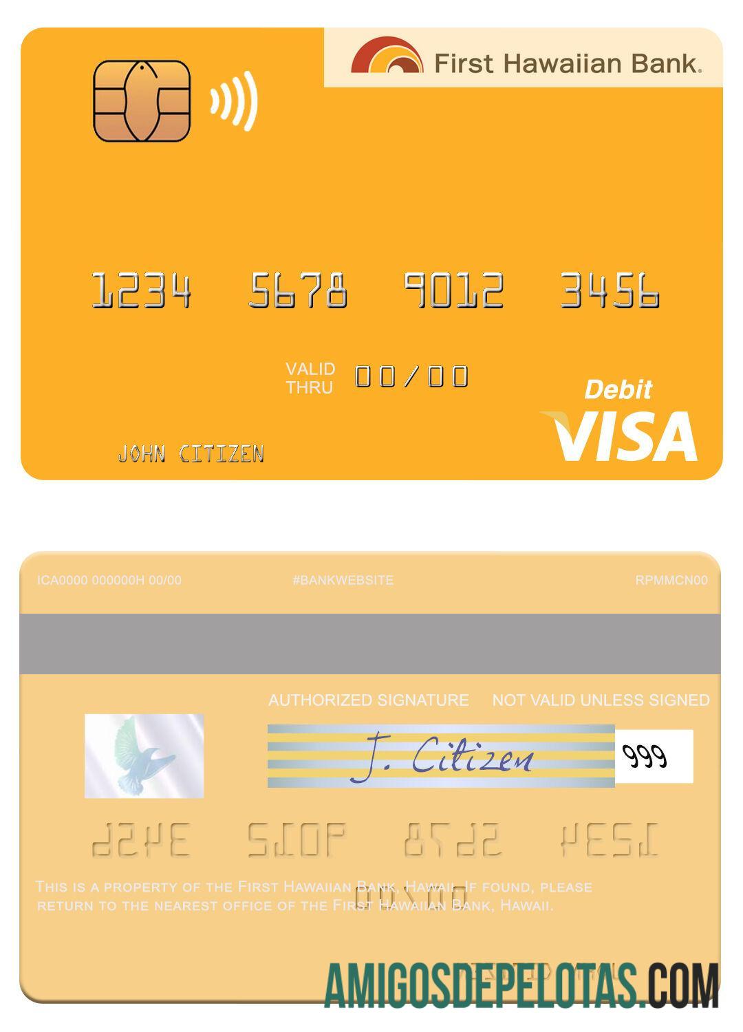 Cartão de débito Visa do primeiro banco havaiano do Havaí modelo